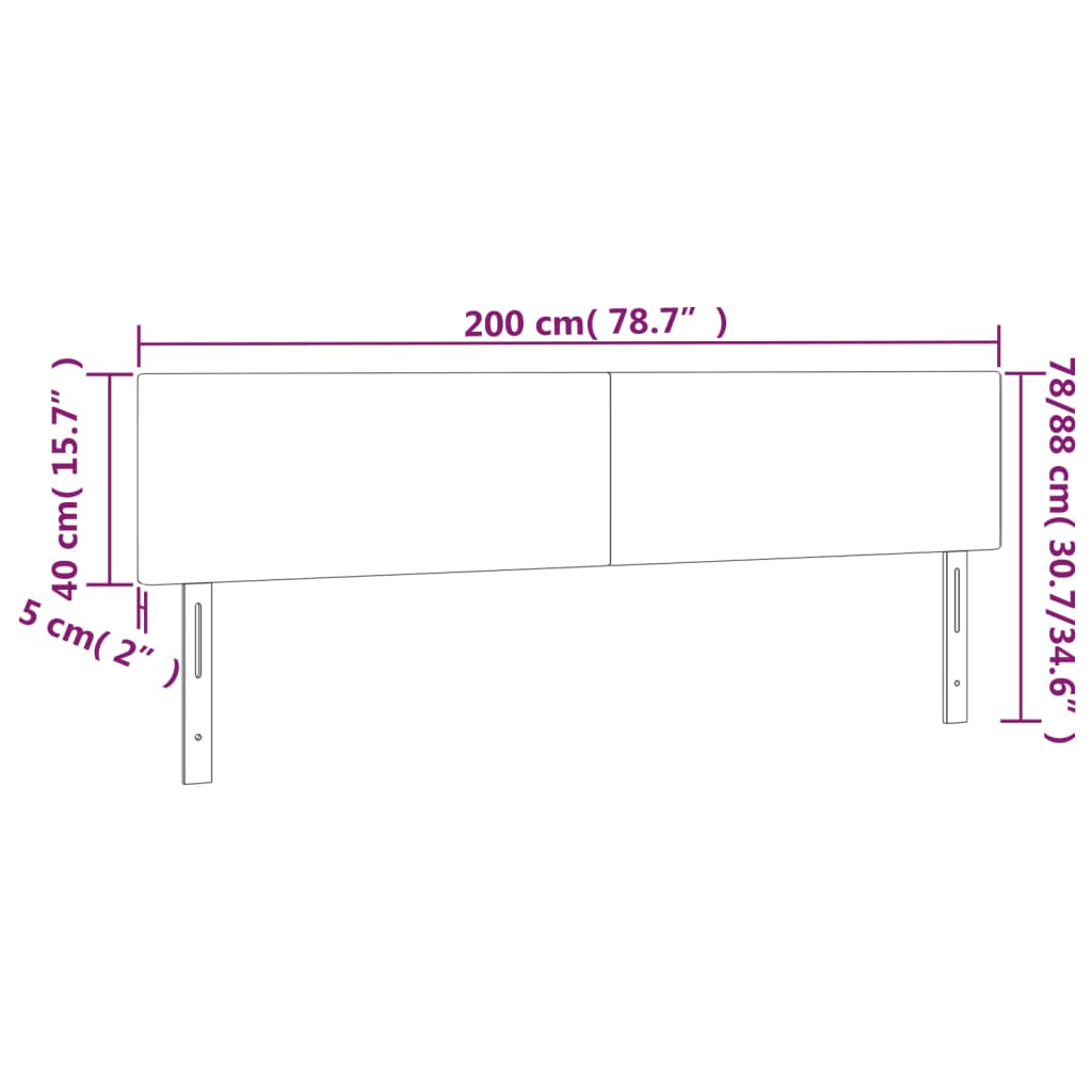 Testiera a LED Nera 200x5x78/88 cm in Velluto - homemem39