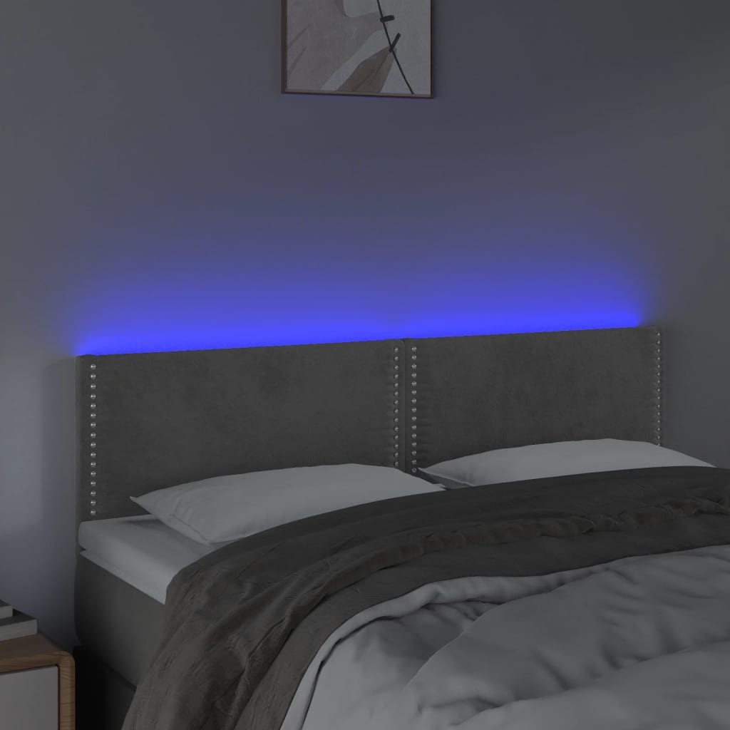 Testiera a LED Grigio Chiaro 144x5x78/88 cm in Velluto - homemem39