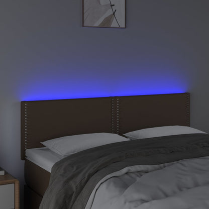 Testiera Marrone a LED 144x5x78/88 cm in Similpelle - homemem39