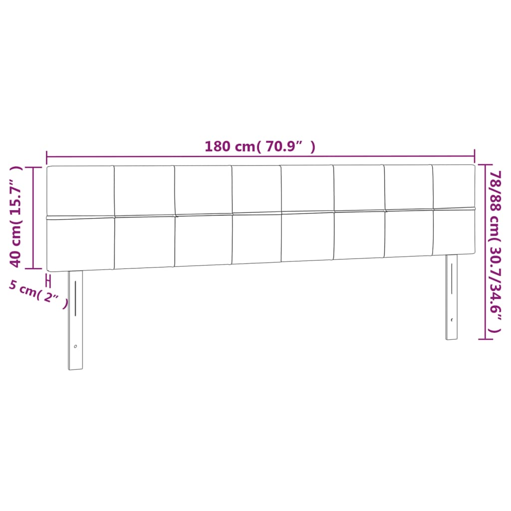 Testiera a LED Nera 180x5x78/88 cm in Tessuto - homemem39