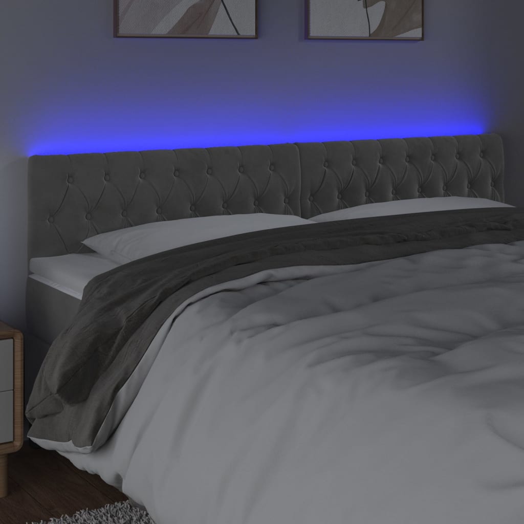 Testiera a LED Grigio Chiaro 200x7x78/88 cm in Velluto - homemem39