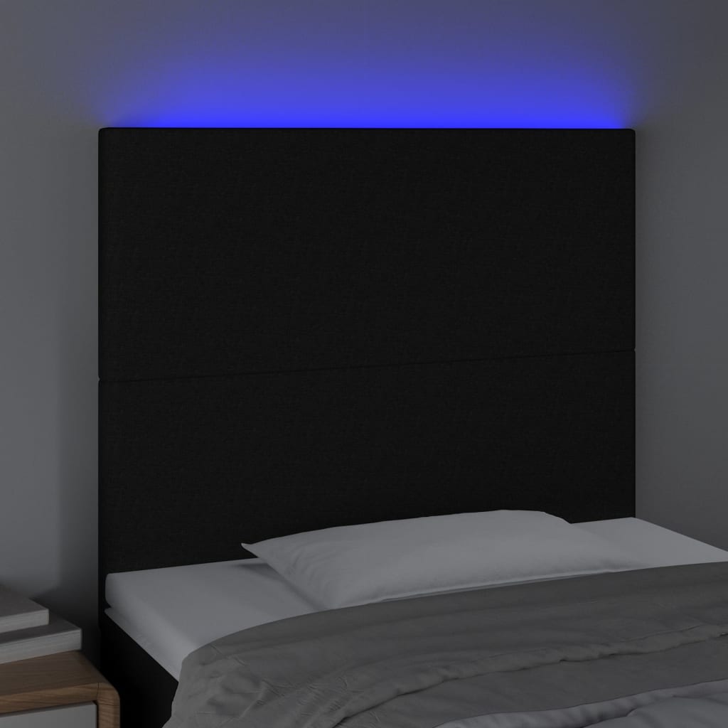 Testiera a LED Nera 100x5x118/128 cm in Tessuto - homemem39