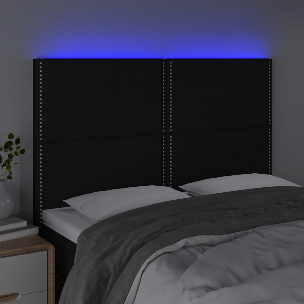 Testiera a LED Nera 144x5x118/128 cm in Tessuto - homemem39