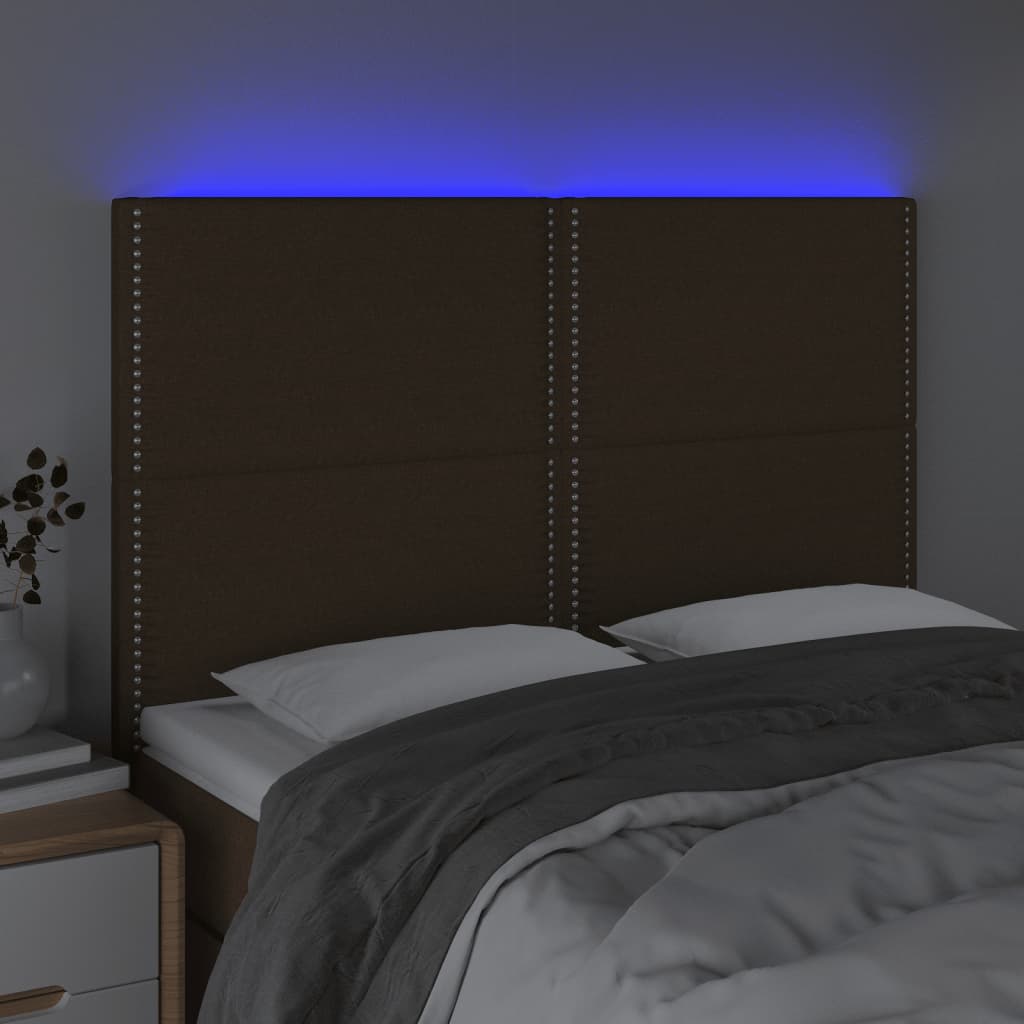 Testiera a LED Marrone Scuro 144x5x118/128 cm in Tessuto - homemem39