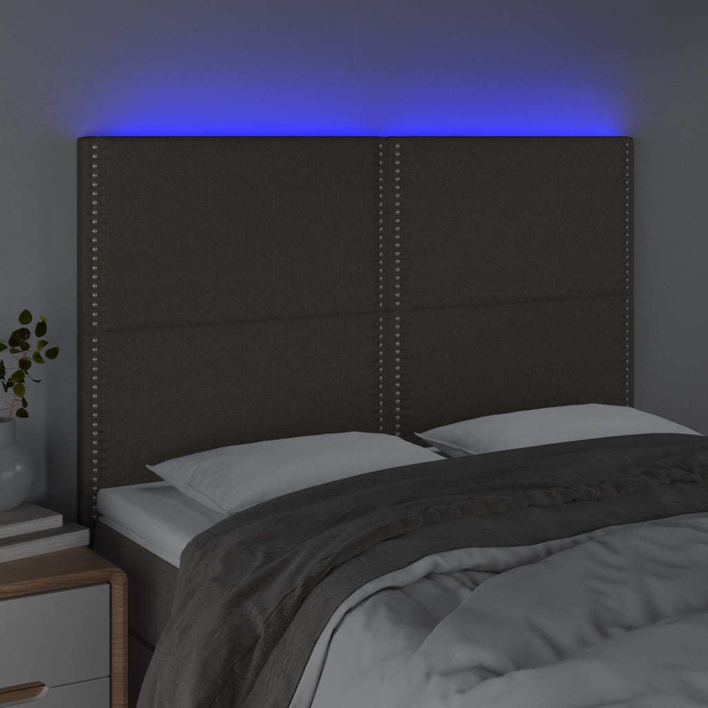 Testiera a LED Tortora 144x5x118/128 cm in Tessuto - homemem39