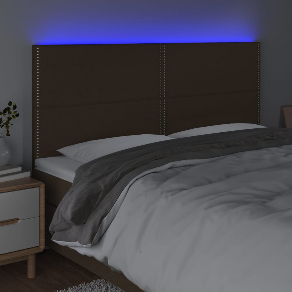 Testiera a LED Marrone Scuro 160x5x118/128 cm in Tessuto - homemem39