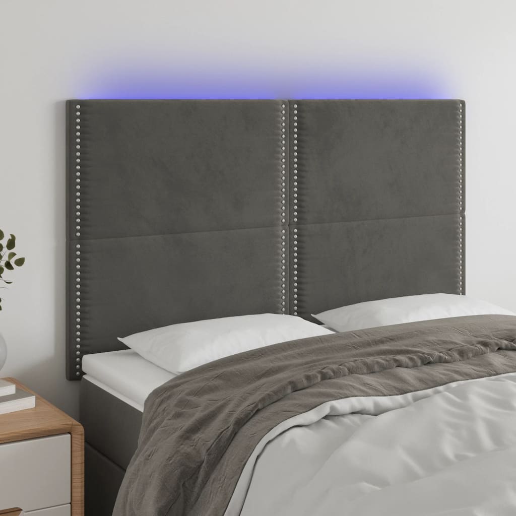 Testiera a LED Grigio Scuro 144x5x118/128cm in Velluto - homemem39