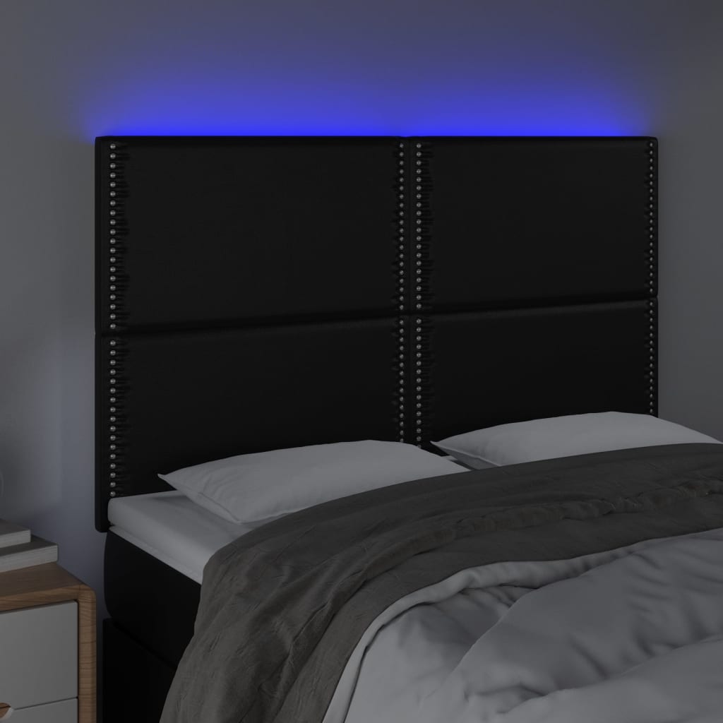 Testiera a LED Nera 144x5x118/128 cm in Similpelle - homemem39