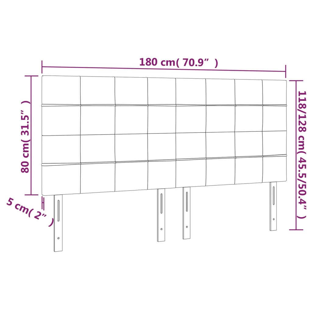 Testiera a LED Nera 180x5x118/128 cm in Tessuto - homemem39