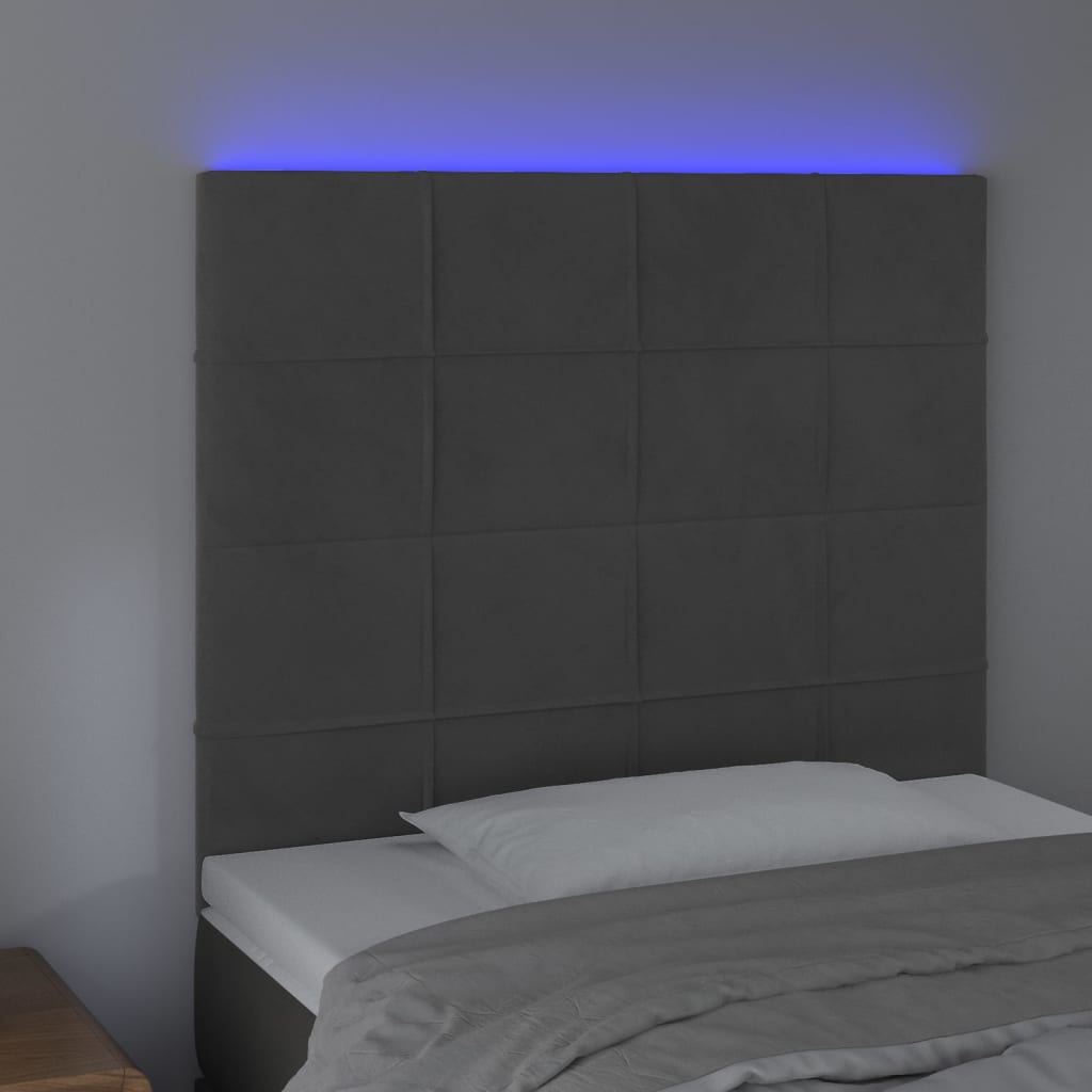 Testiera a LED GrigioScuro 100x5x118/128cm in Velluto - homemem39