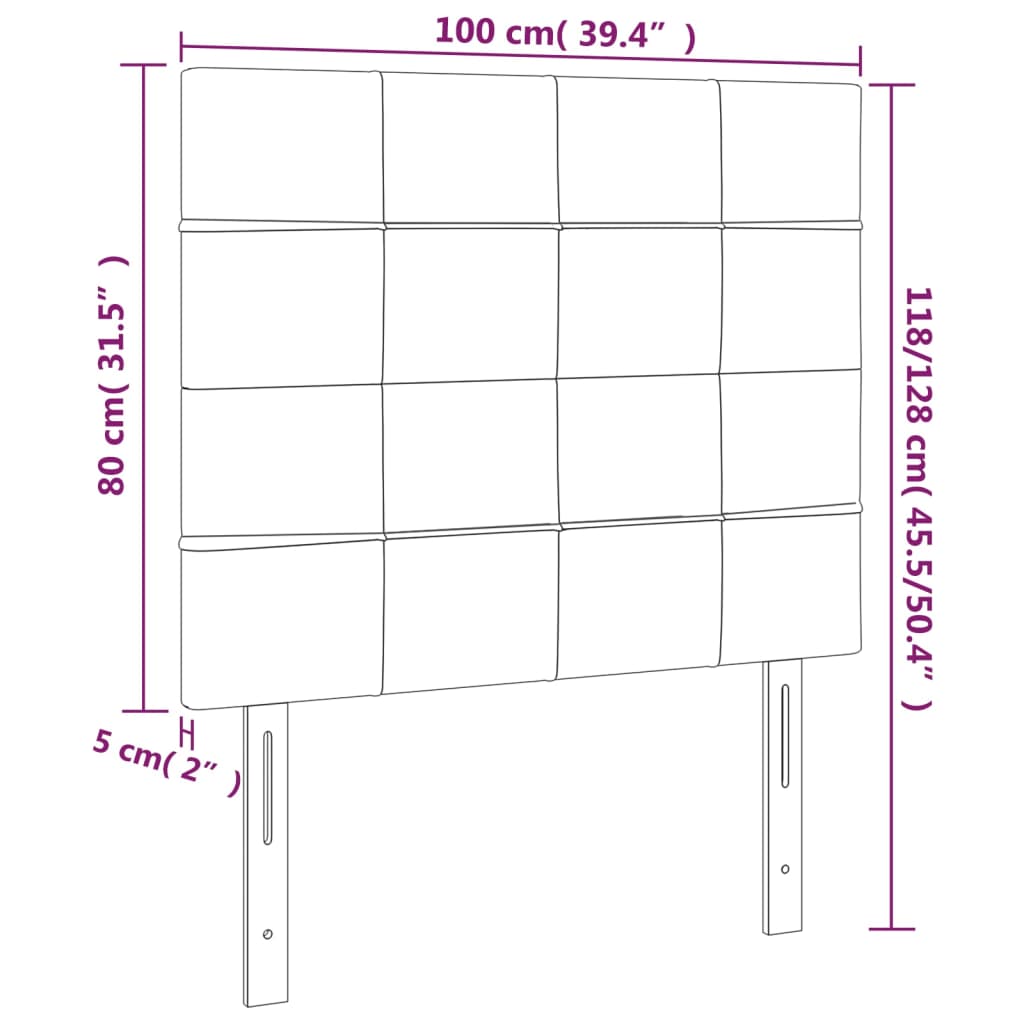 Testiera a LED Nera 100x5x118/128 cm in Velluto - homemem39