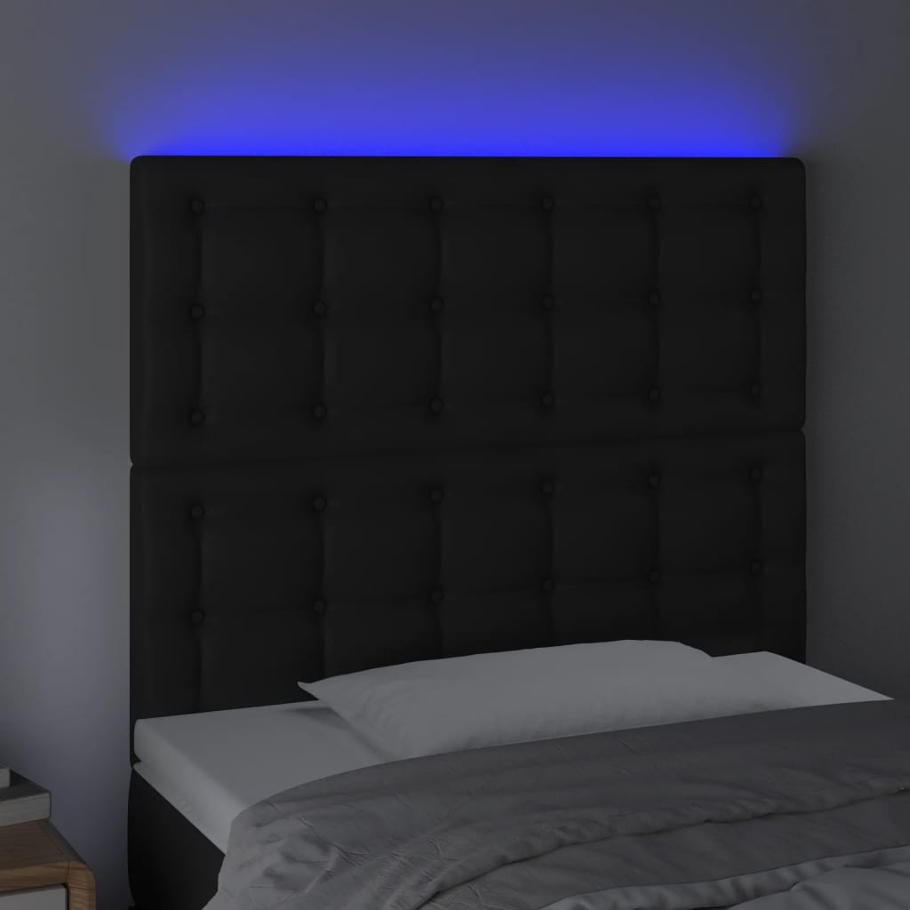 Testiera a LED Nera 100x5x118/128 cm in Similpelle - homemem39