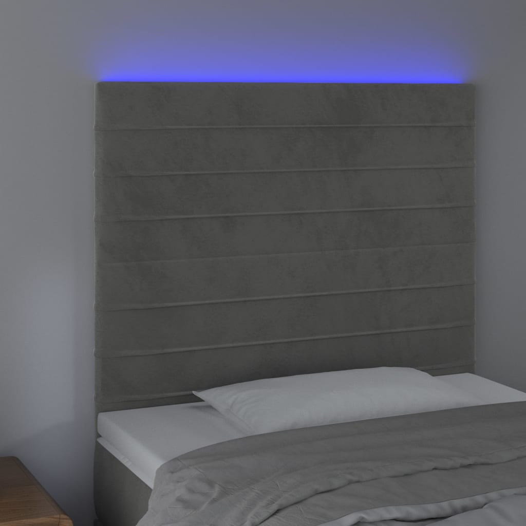 Testiera a LED Grigio Chiaro 100x5x118/128 cm in Velluto - homemem39