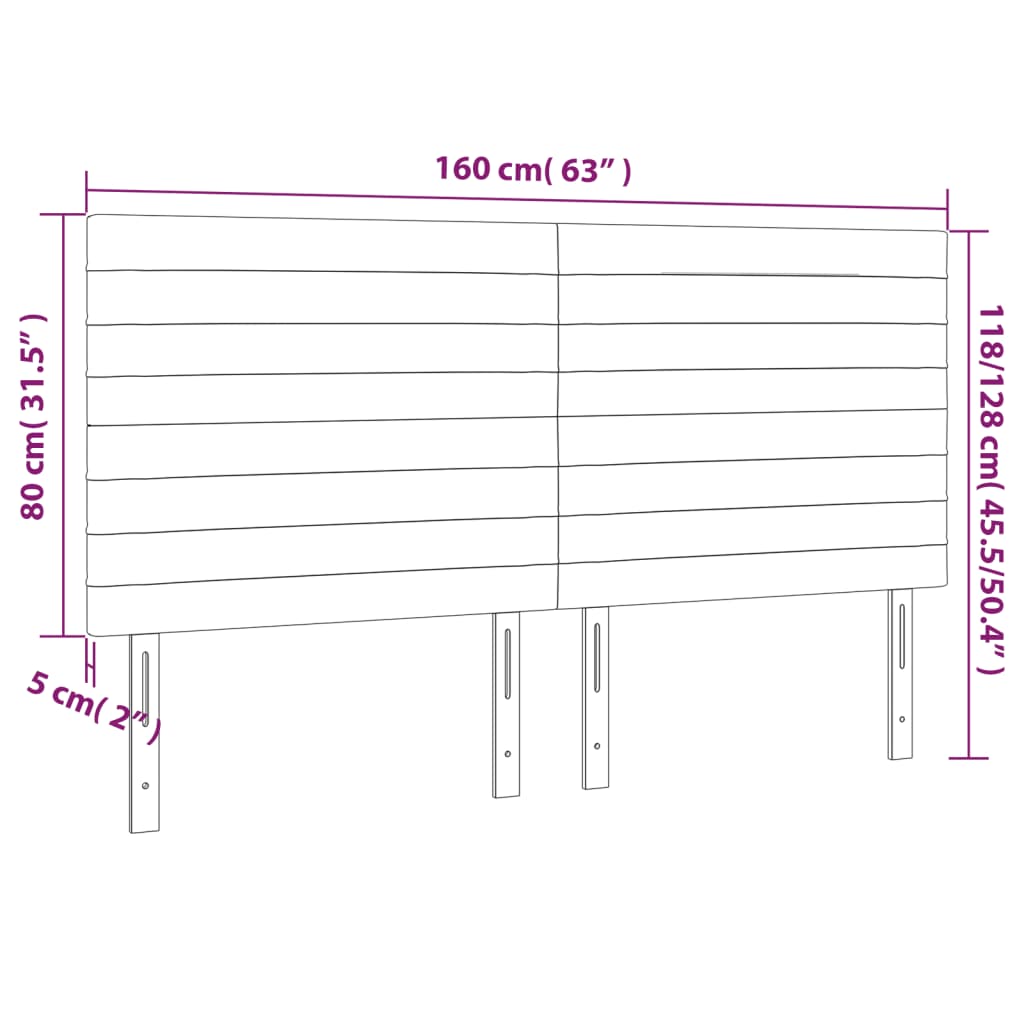 Testiera a LED GrigioScuro 160x5x118/128cm in Velluto - homemem39