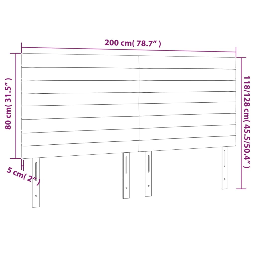 Testiera a LED GrigioScuro 200x5x118/128cm in Velluto - homemem39