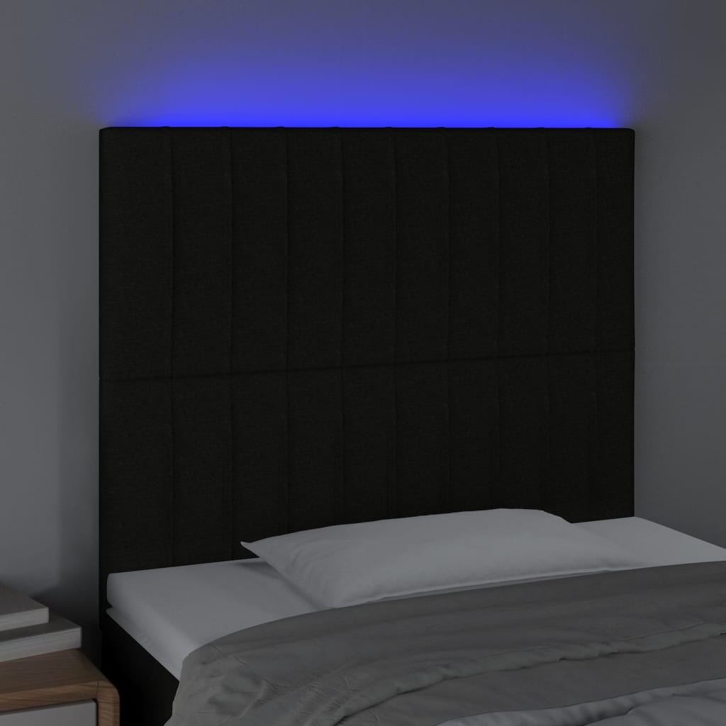 Testiera a LED Nera 100x5x118/128 cm in Tessuto - homemem39