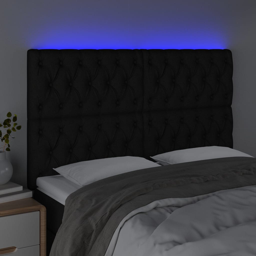 Testiera a LED Nera 144x7x118/128 cm in Tessuto - homemem39