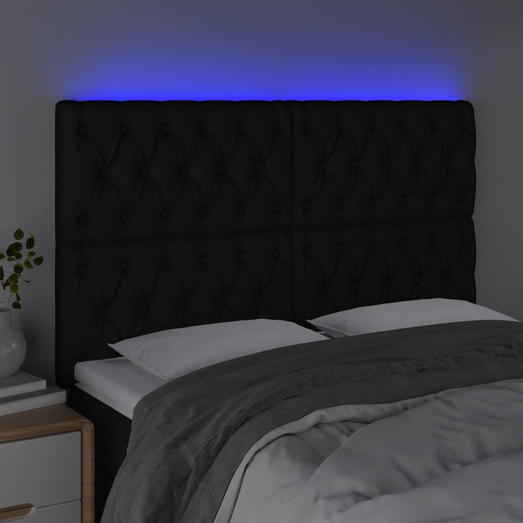 Testiera a LED Nera 160x7x118/128 cm in Tessuto - homemem39