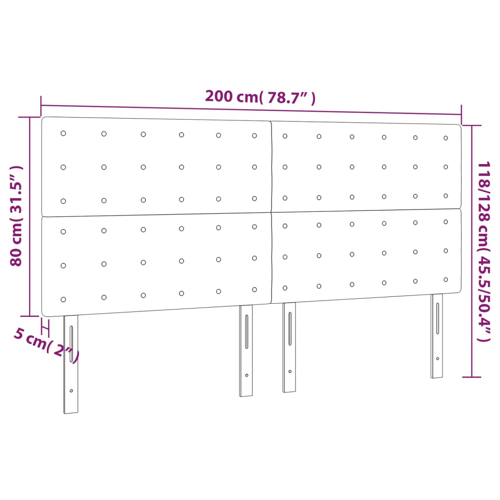 Testiera a LED Grigio Chiaro 200x5x118/128 cm in Velluto - homemem39