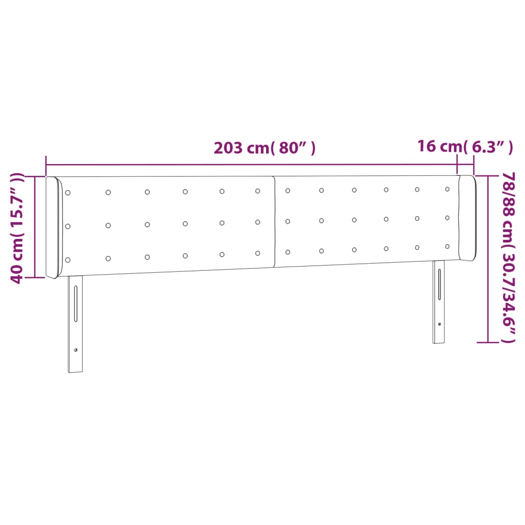 Testiera a LED Nera 203x16x78/88 cm in Similpelle - homemem39