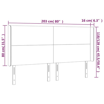 Testiera a LED Nera 203x16x118/128 cm in Tessuto - homemem39