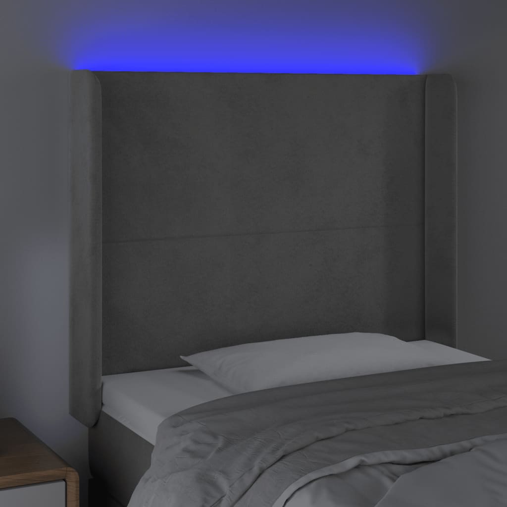 Testiera a LED Grigio Chiaro 103x16x118/128 cm in Velluto - homemem39