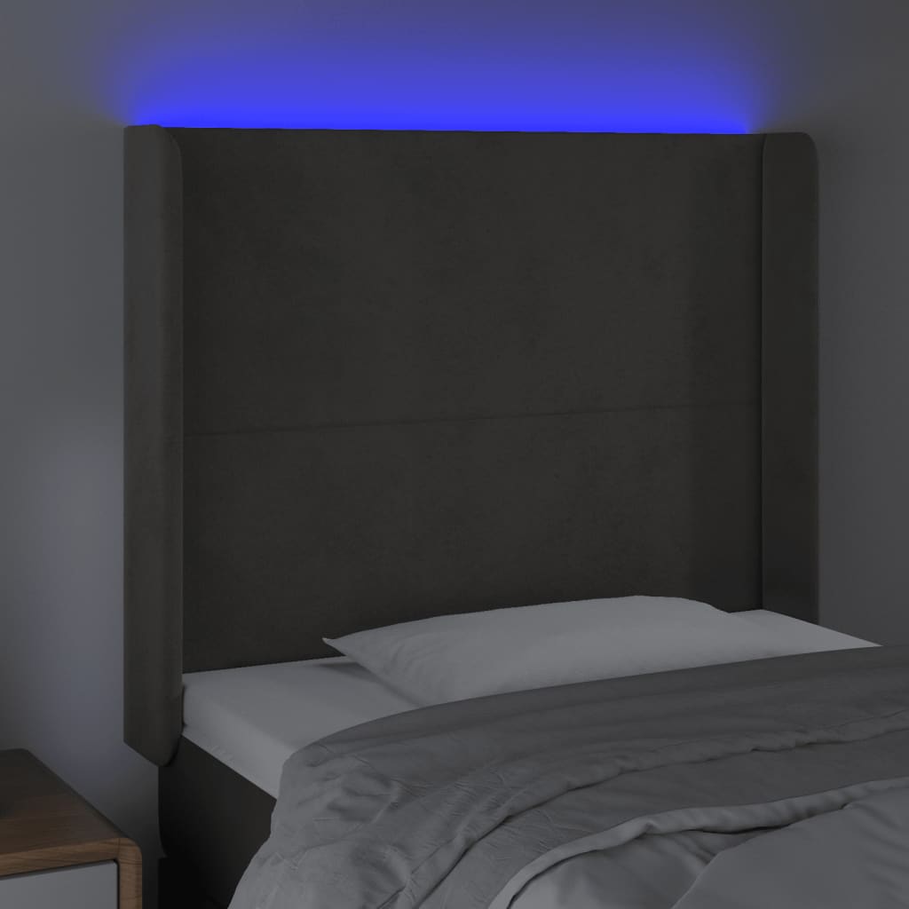 Testiera a LED Grigio Scuro 103x16x118/128cm in Velluto - homemem39