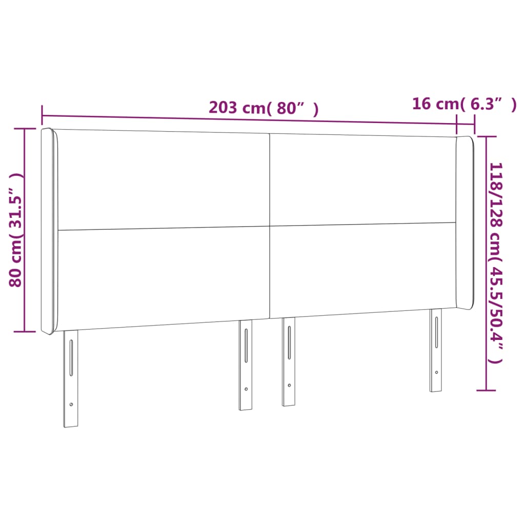 Testiera a LED Nera 203x16x118/128 cm in Velluto - homemem39