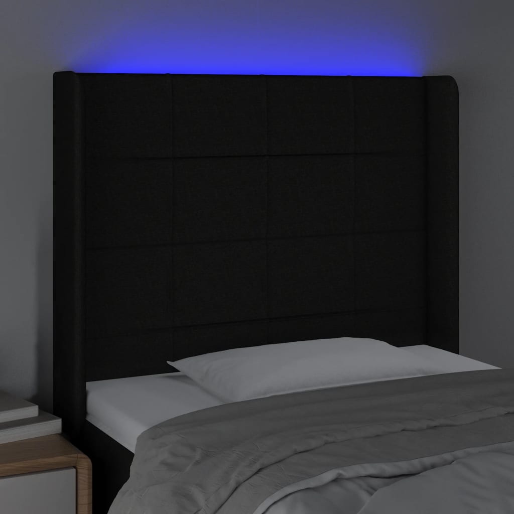 Testiera a LED Nera 103x16x118/128 cm in Tessuto - homemem39