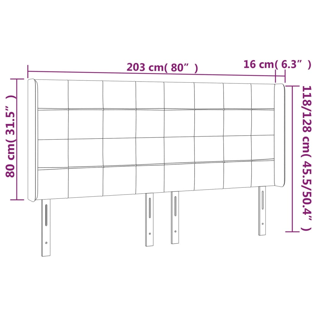 Testiera a LED Nera 203x16x118/128 cm in Tessuto - homemem39