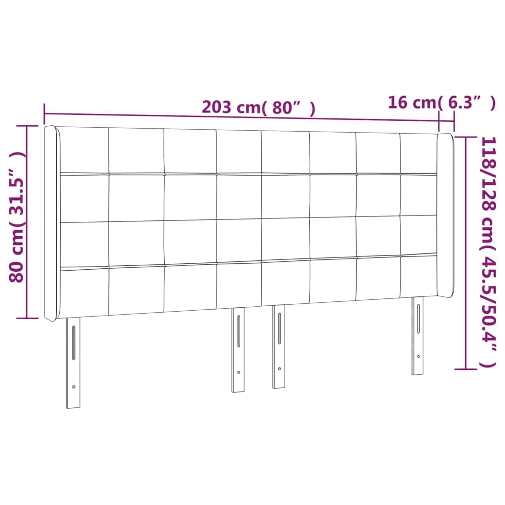 Testiera a LED Nera 203x16x118/128 cm in Velluto - homemem39