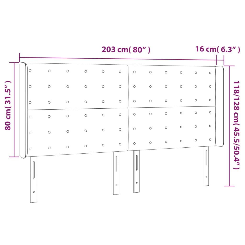 Testiera a LED Nera 203x16x118/128 cm in Similpelle - homemem39