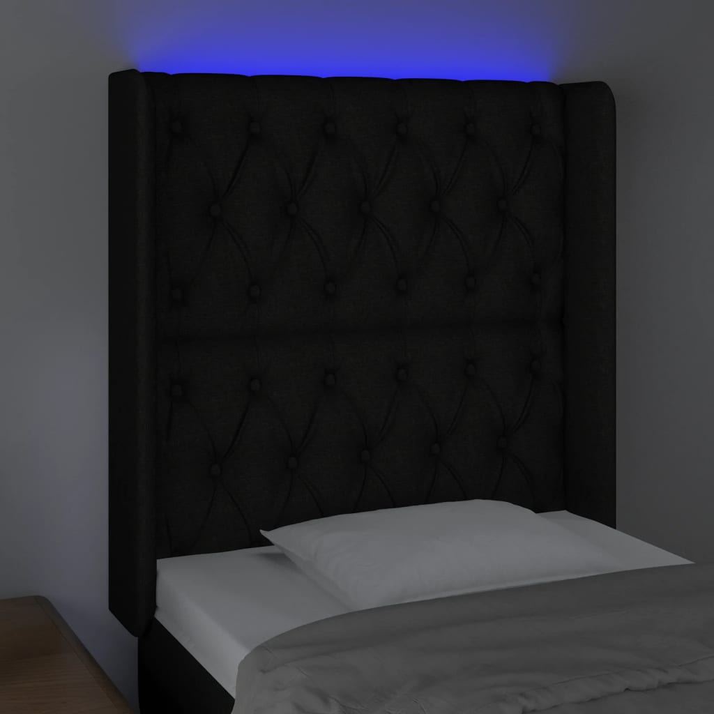 Testiera a LED Nera 83x16x118/128 cm in Tessuto - homemem39