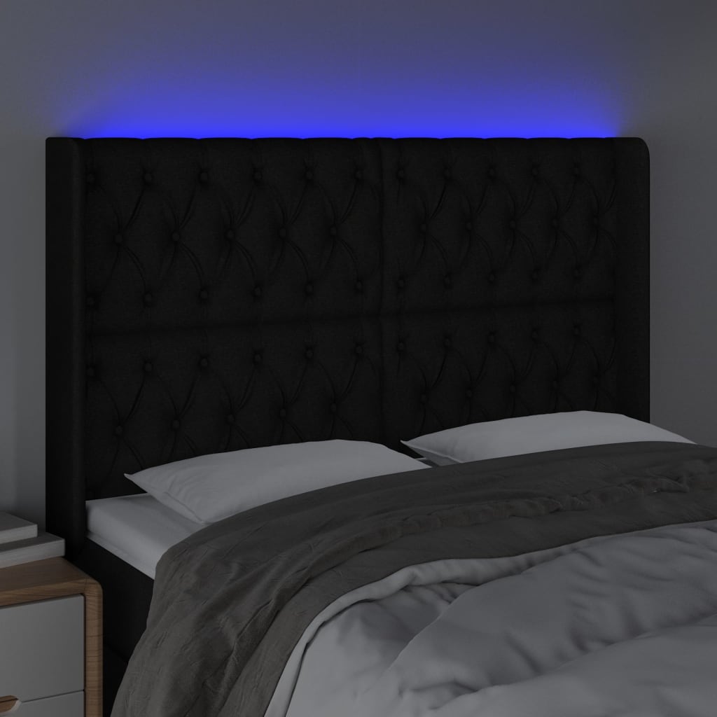 Testiera a LED Nera 147x16x118/128 cm in Tessuto - homemem39