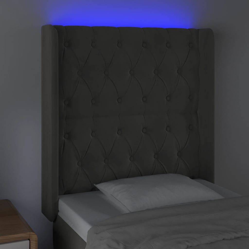 Testiera a LED Grigio Scuro 83x16x118/128 cm in Velluto - homemem39