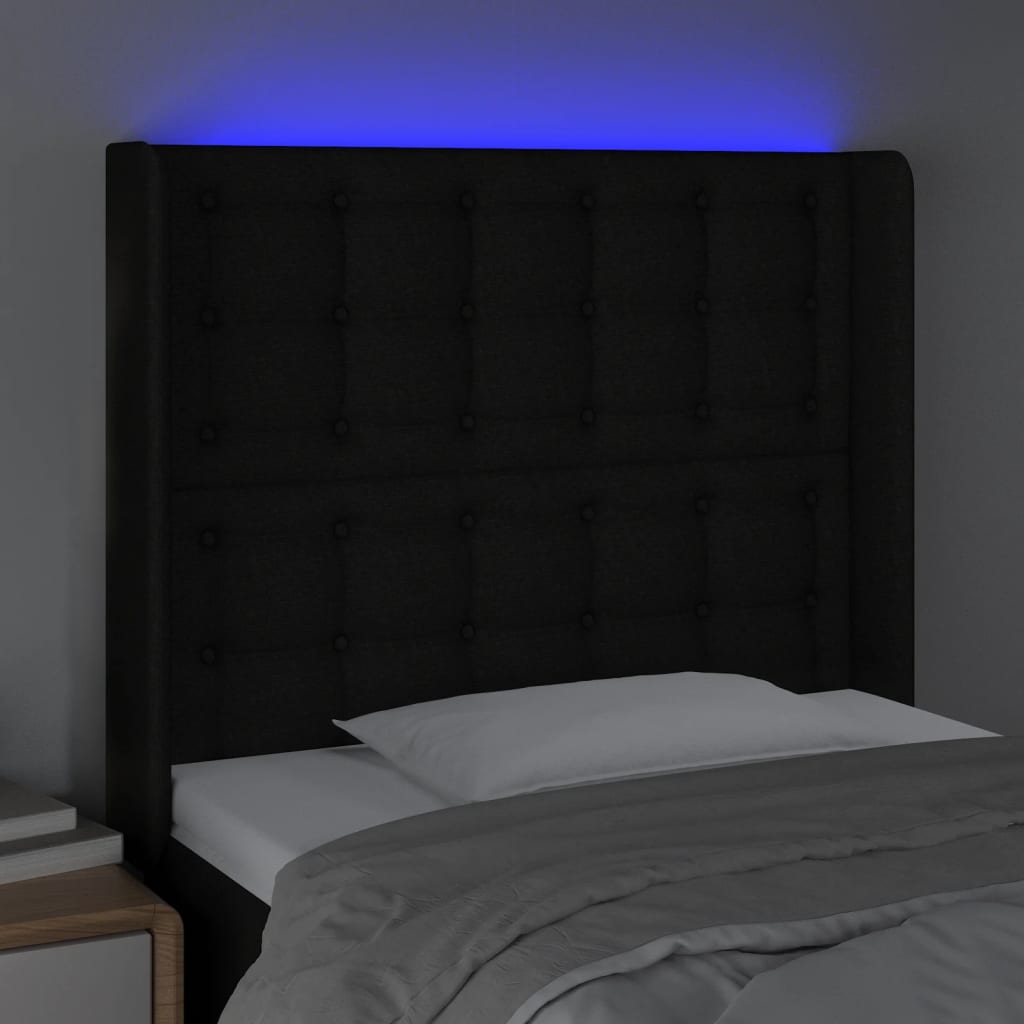 Testiera a LED Nera 103x16x118/128 cm in Tessuto - homemem39