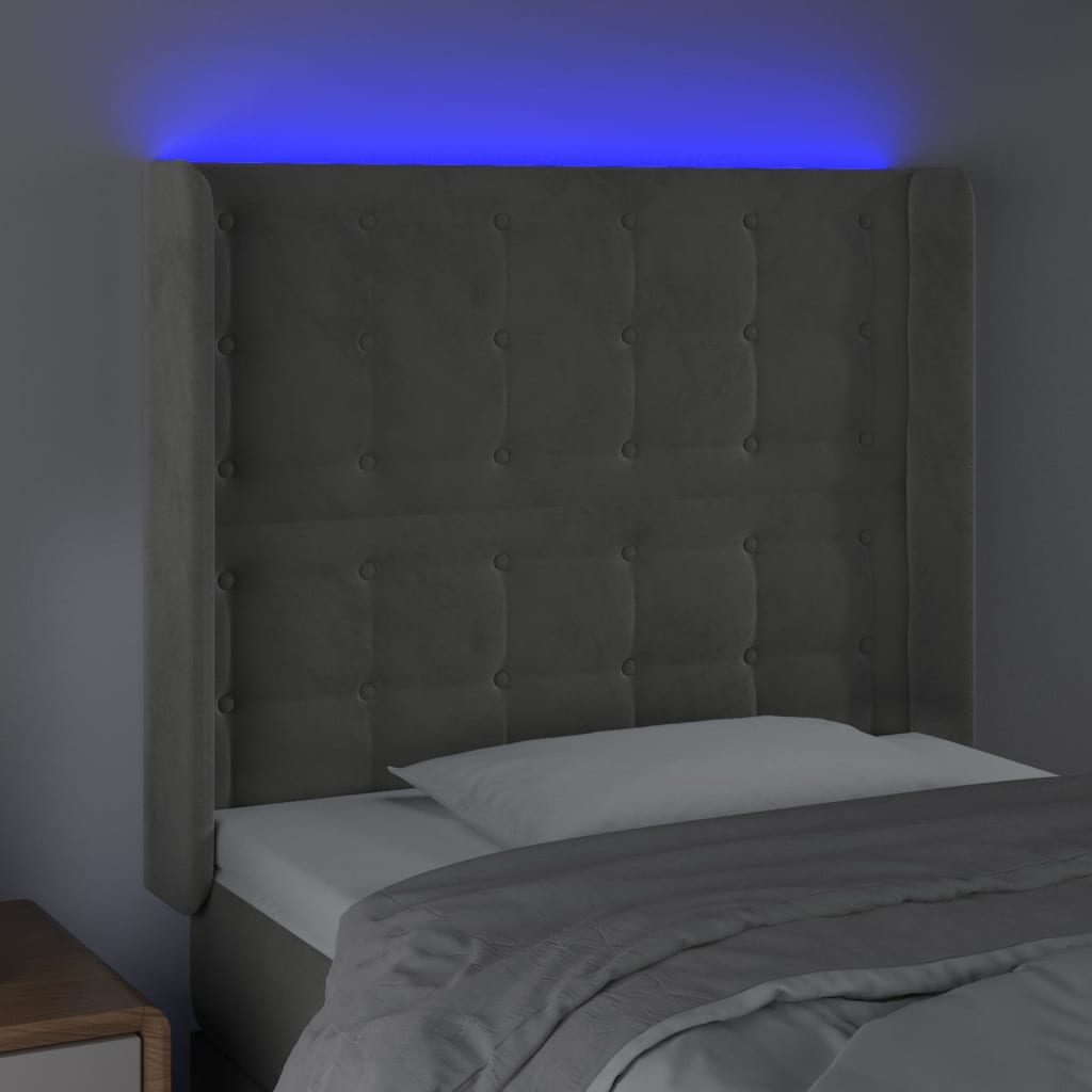 Testiera a LED Grigio Chiaro 103x16x118/128 cm in Velluto - homemem39