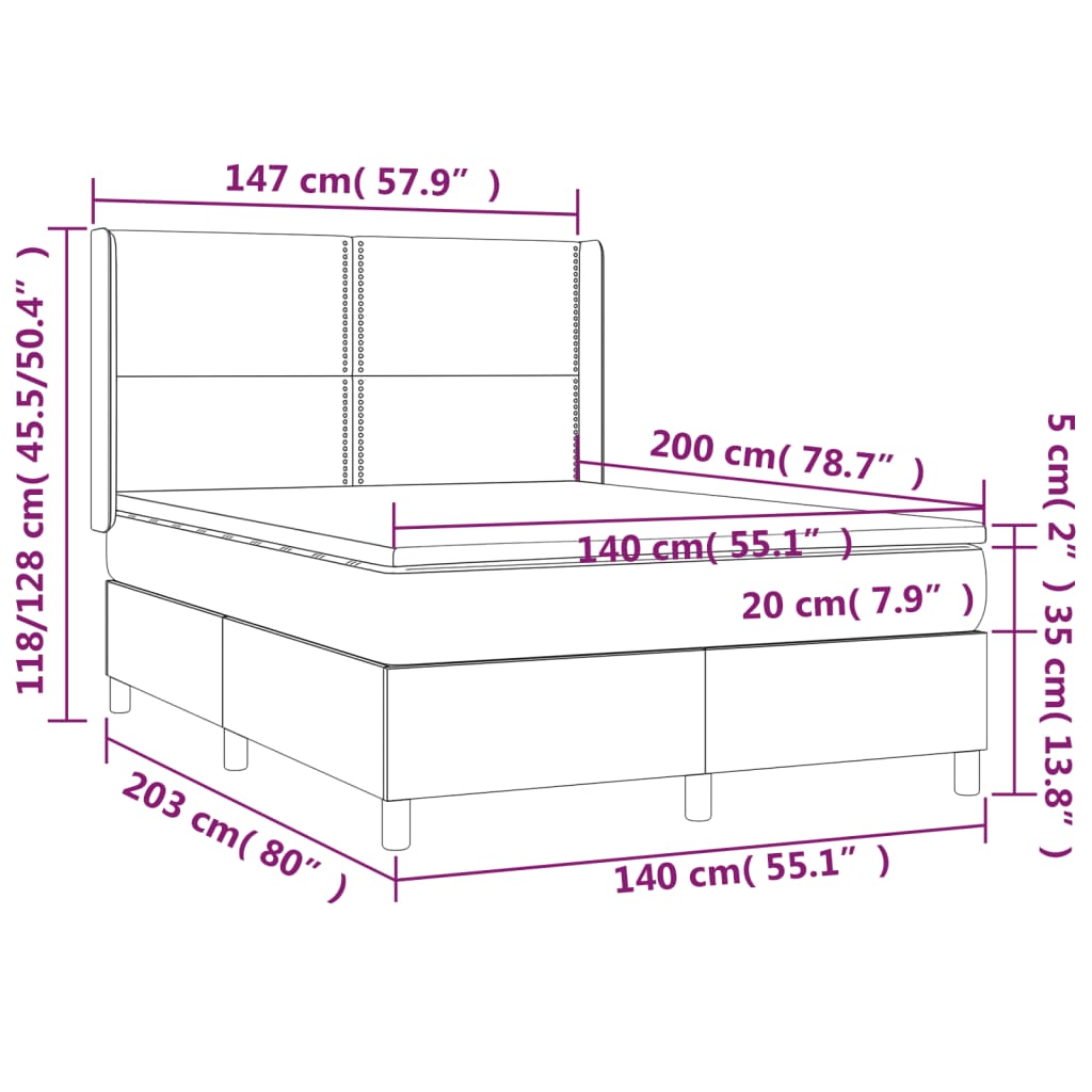 Giroletto a Molle con Materasso Blu Scuro 140x200 cm in Velluto - homemem39