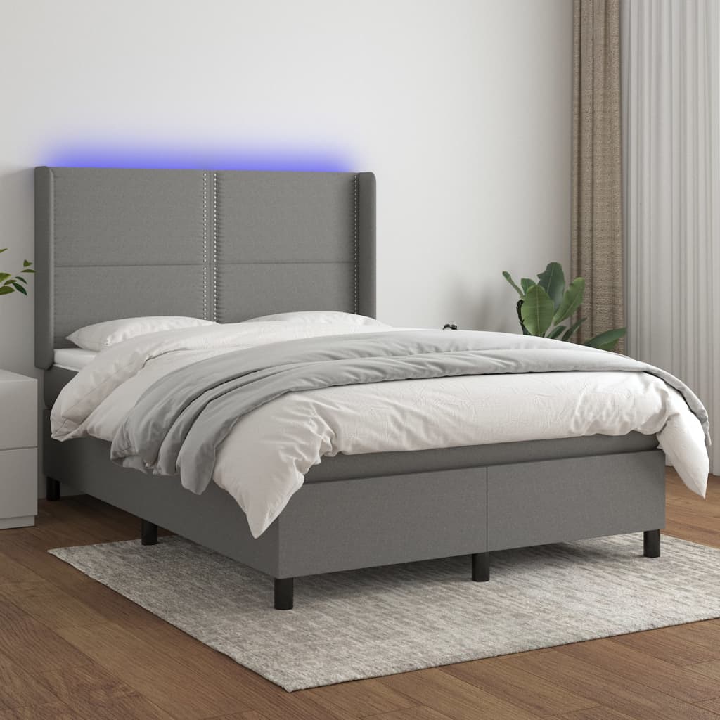 Letto a Molle Materasso e LED Grigio Scuro 140x190cm in Tessuto - homemem39