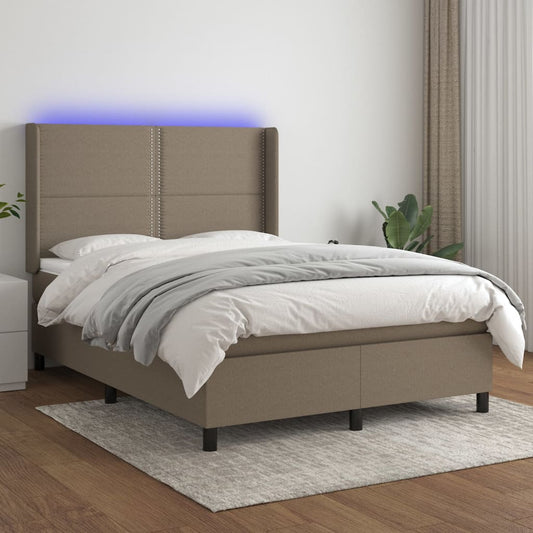 Letto a Molle con Materasso e LED Tortora 140x190 cm in Tessuto - homemem39