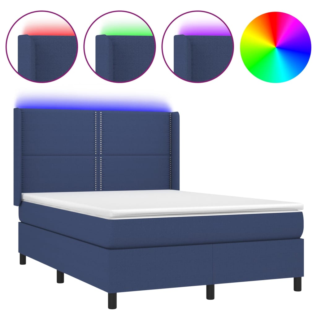 Letto a Molle con Materasso e LED Blu 140x190 cm in Tessuto - homemem39