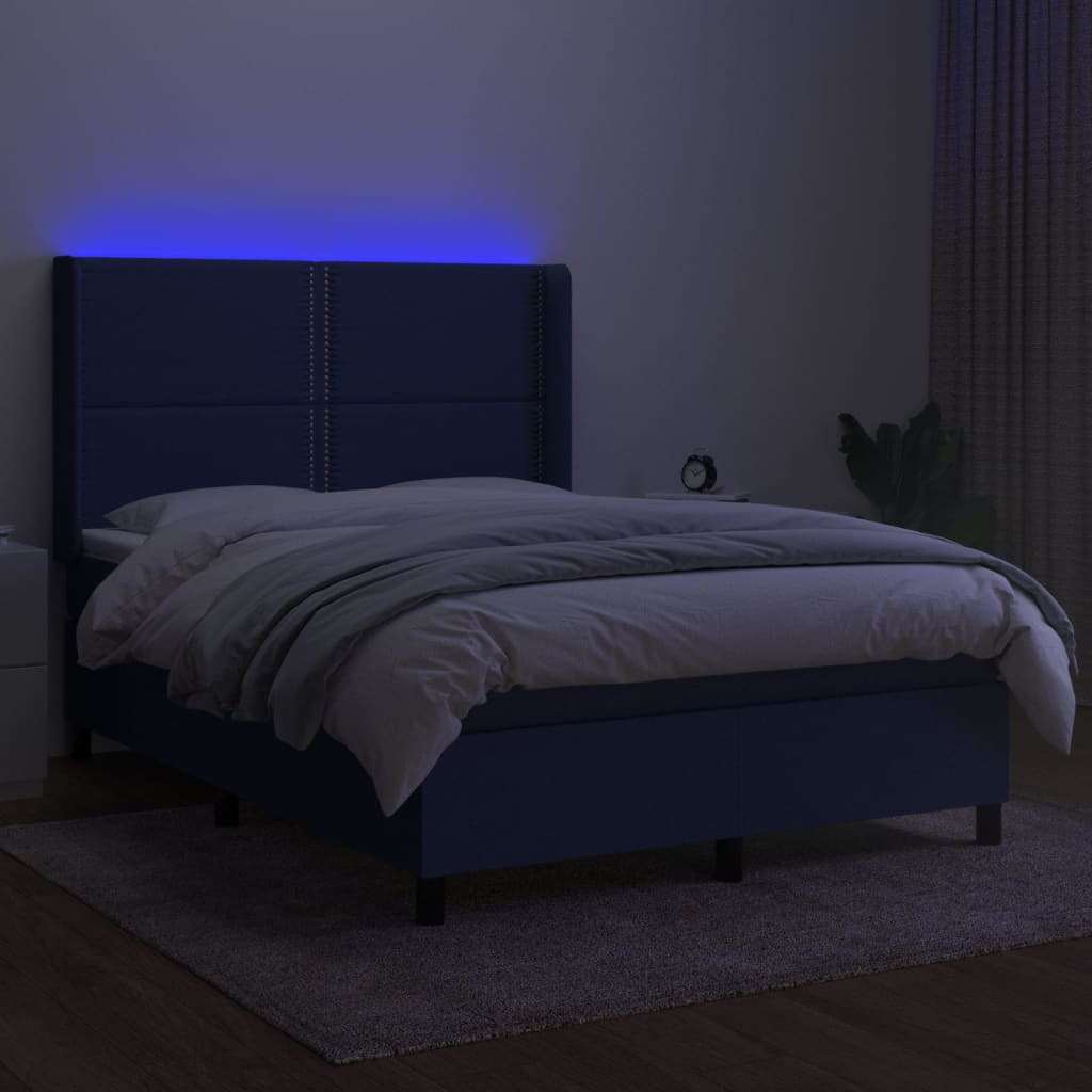 Letto a Molle con Materasso e LED Blu 140x190 cm in Tessuto - homemem39