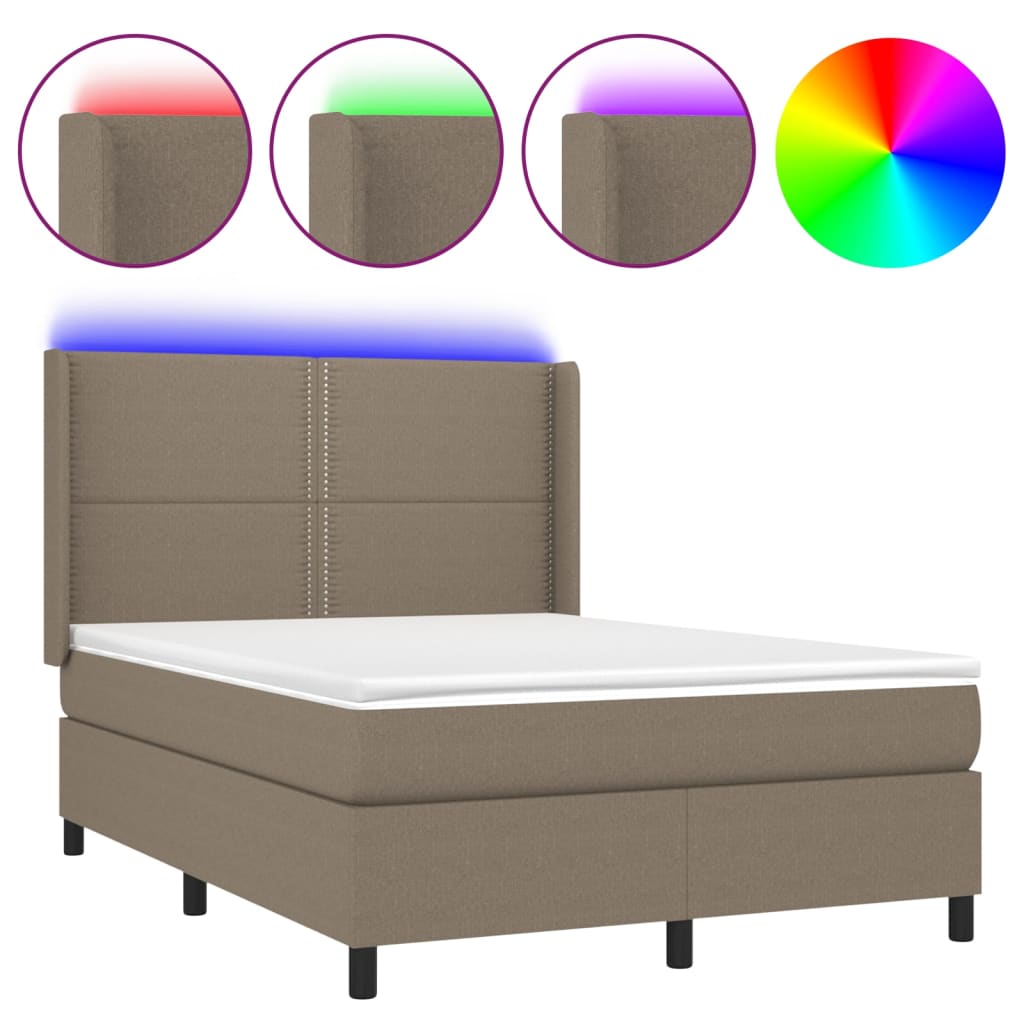 Letto a Molle con Materasso e LED Tortora 140x200 cm in Tessuto - homemem39