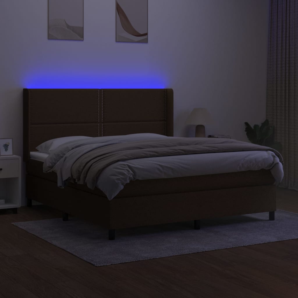 Letto a Molle Materasso e LED MarroneScuro 180x200cm in Tessuto - homemem39