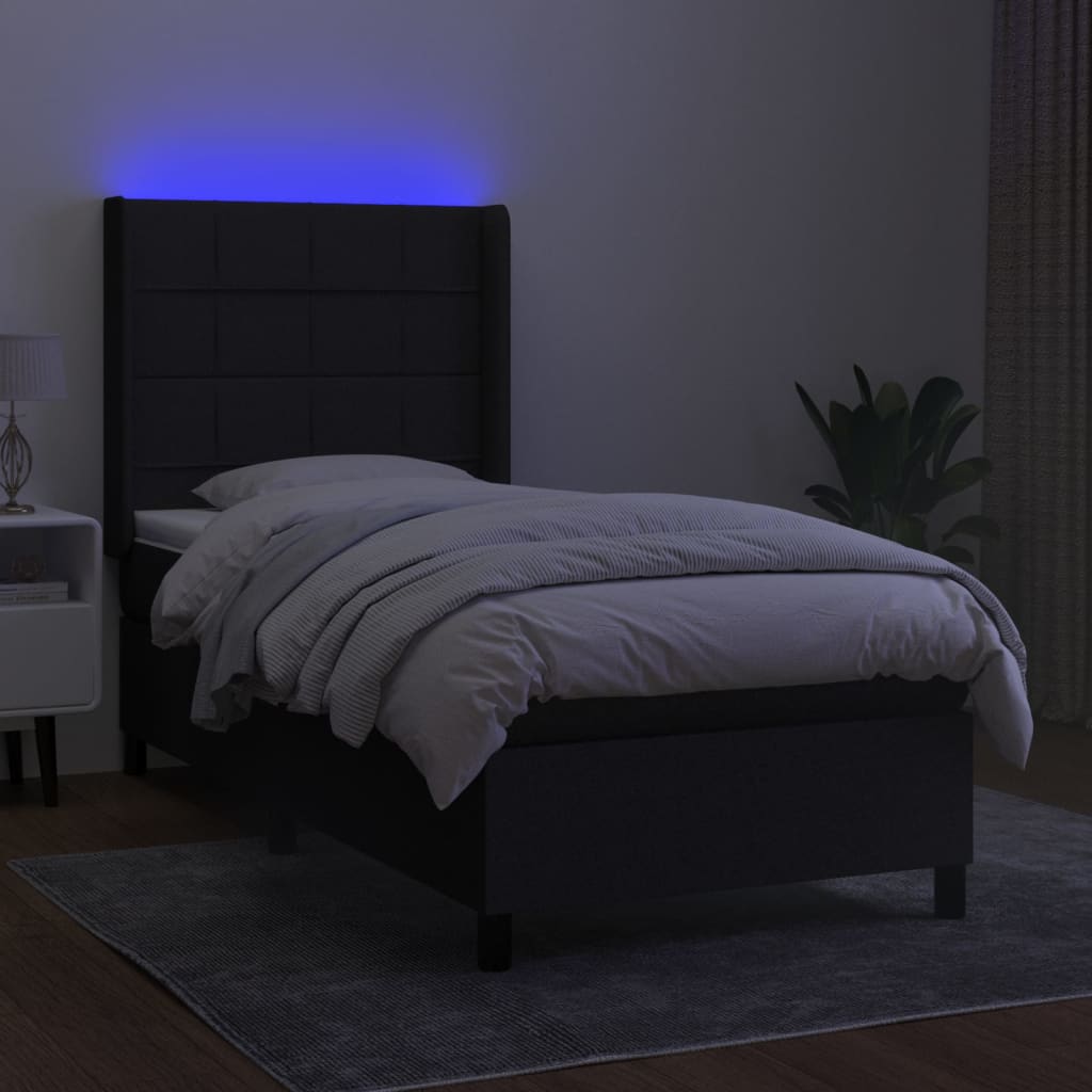 Letto a Molle con Materasso e LED Nero 90x190 cm in Tessuto - homemem39