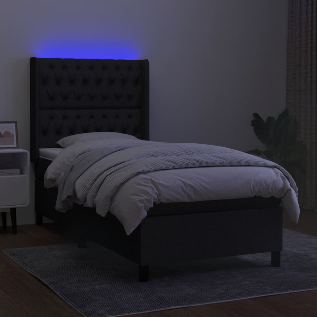 Letto a Molle con Materasso e LED Nero 90x190 cm in Tessuto - homemem39