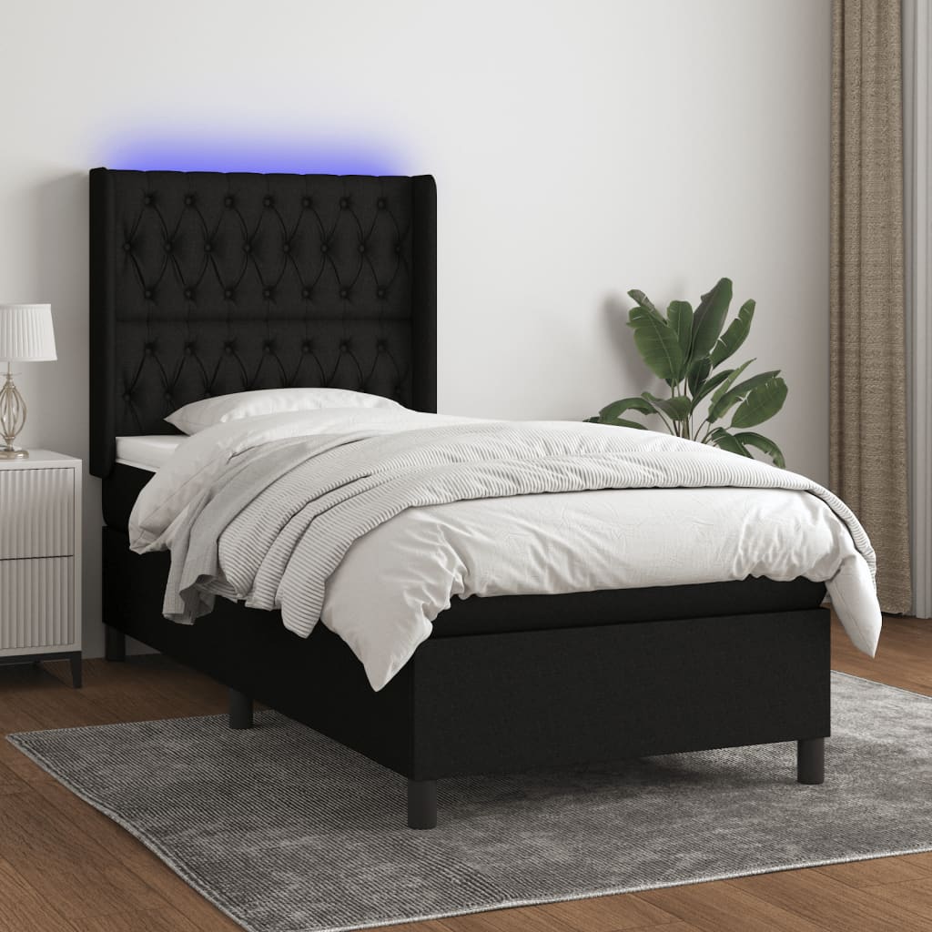 Letto a Molle con Materasso e LED Nero 90x190 cm in Tessuto - homemem39