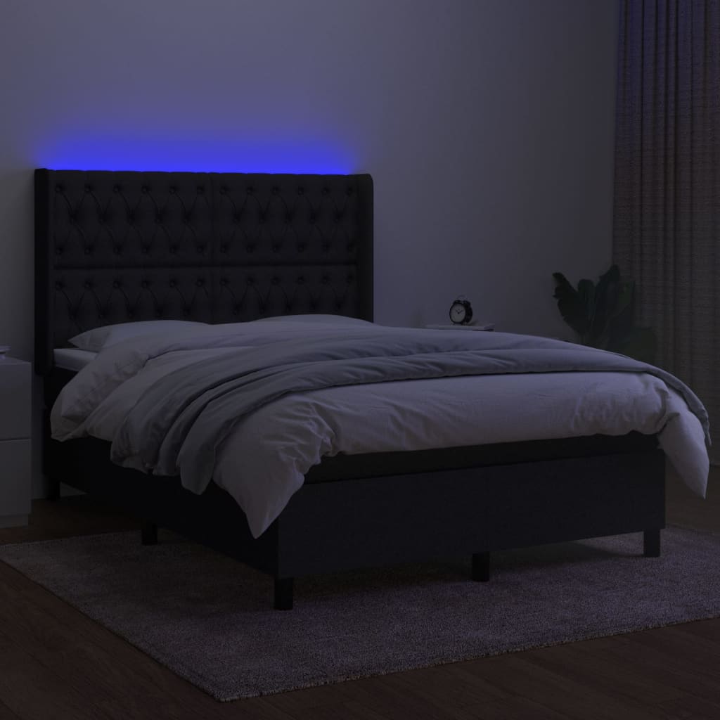 Letto a Molle con Materasso e LED Nero 140x190 cm in Tessuto - homemem39