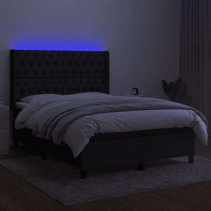 Letto a Molle con Materasso e LED Nero 140x200 cm in Tessuto - homemem39