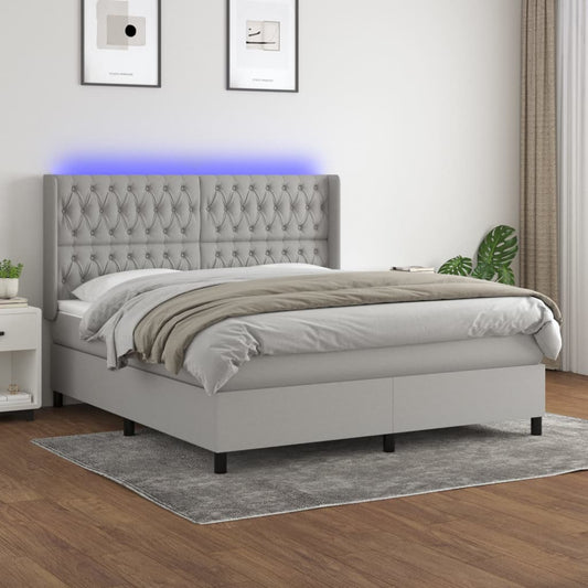 Letto a Molle Materasso e LED Grigio Chiaro 160x200 cm Tessuto - homemem39